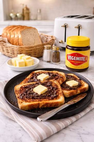 Тосты с веджимайтом (Vegemite) и маслом на завтрак